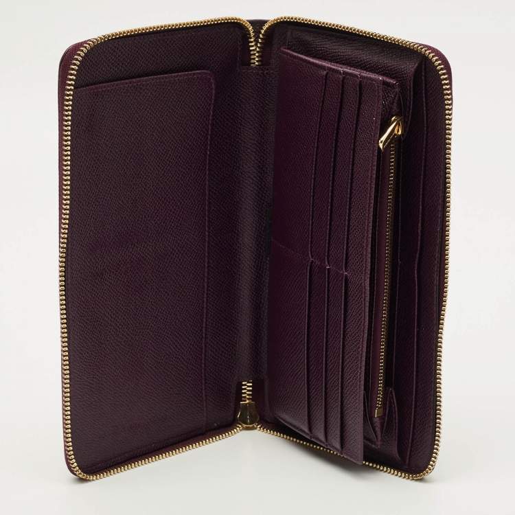 Pre Owned Dolce & Gabbana Logo Purple Leather Zip Around Clutch