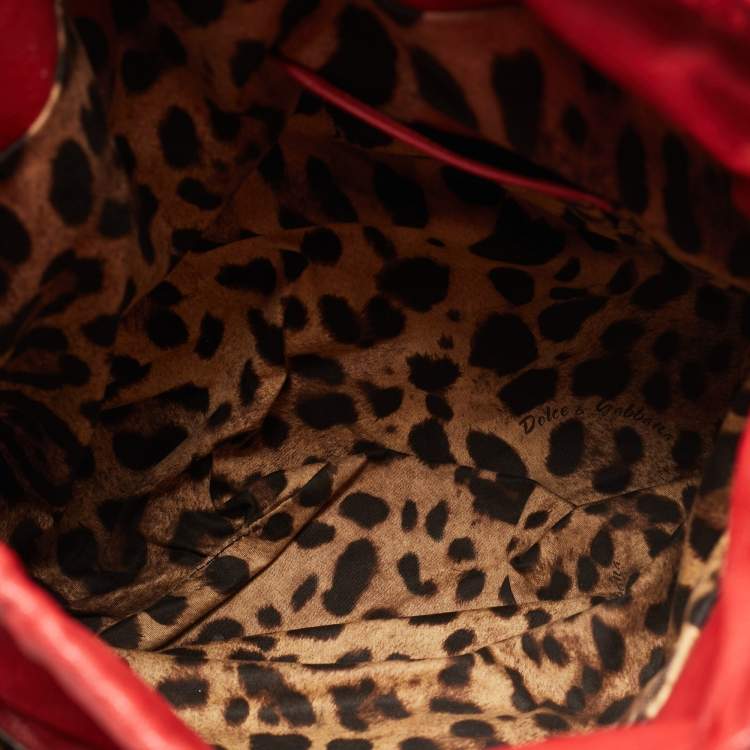 Pre Owned Dolce & Gabbana Heart Applique Red Leather Drawstring Tote