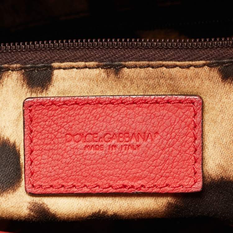 Pre Owned Dolce & Gabbana Heart Applique Red Leather Drawstring Tote