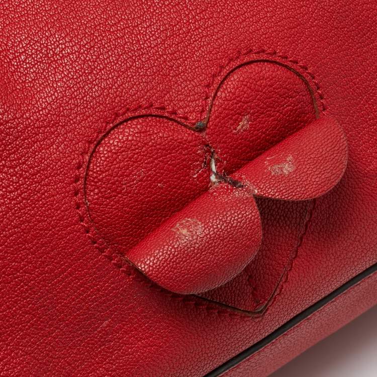 Pre Owned Dolce & Gabbana Heart Applique Red Leather Drawstring Tote