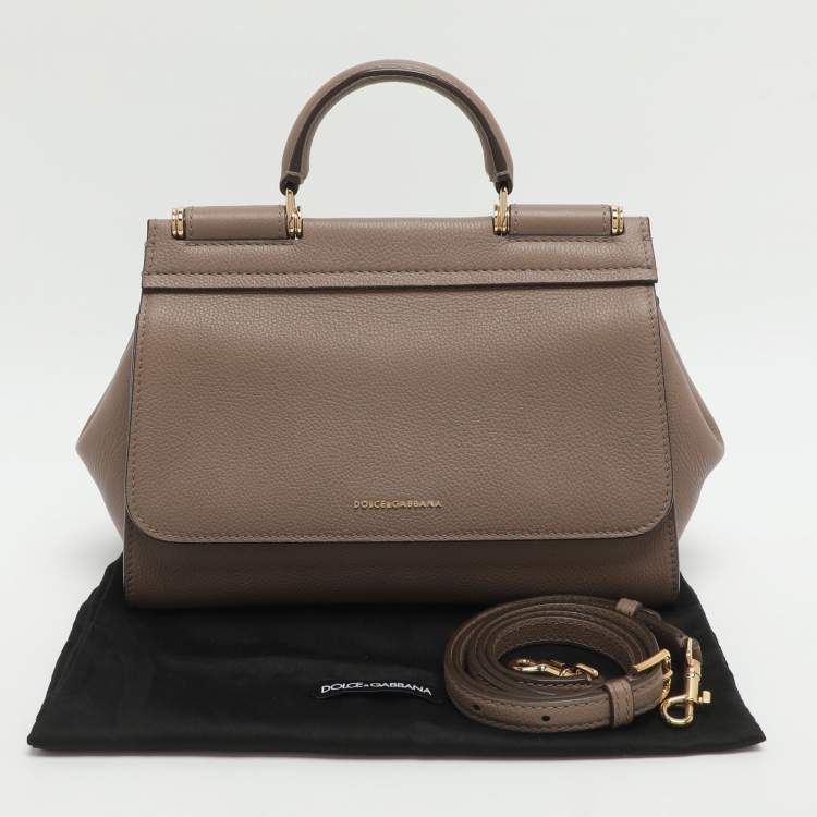 Pre Owned Dolce & Gabbana Sicily Beige Leather Top Handle Bag