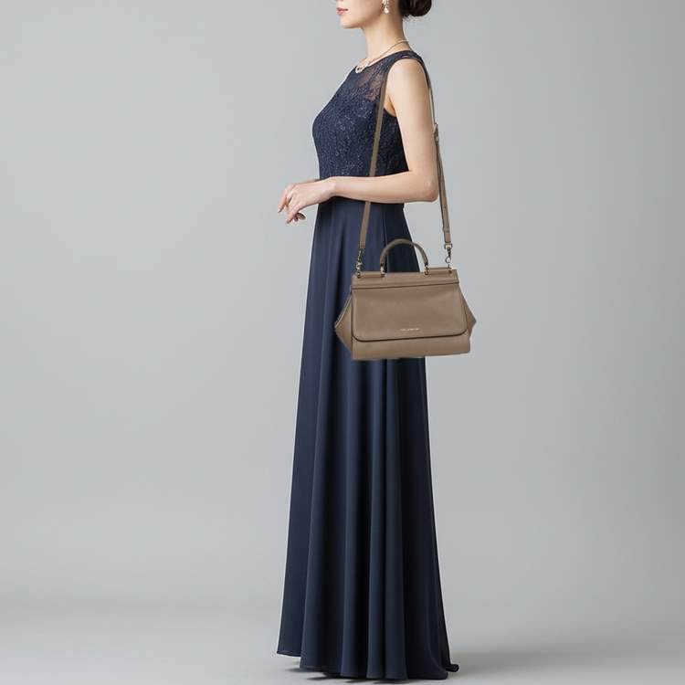 Pre Owned Dolce & Gabbana Sicily Beige Leather Top Handle Bag