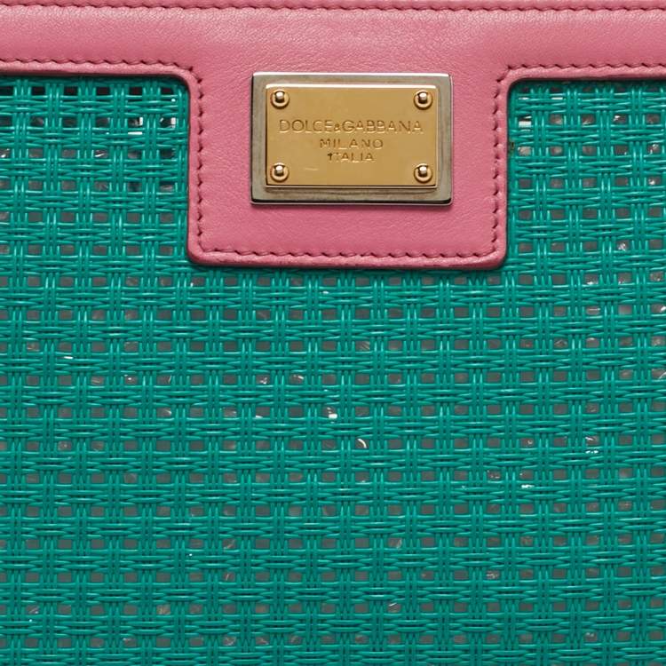 Pre Owned Dolce & Gabbana Green/Pink Woven PVC Wristlet Zip Pouch