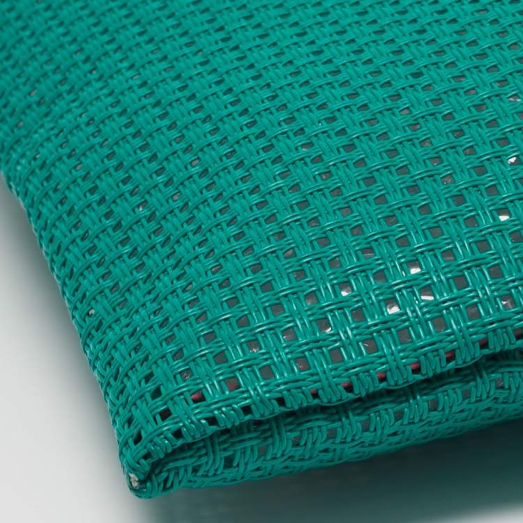 Pre Owned Dolce & Gabbana Green/Pink Woven PVC Wristlet Zip Pouch