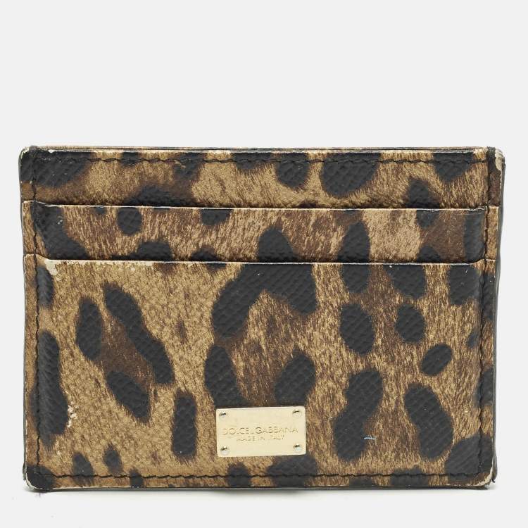 Pre Owned Dolce & Gabbana Brown/Black Leopard Print Coated Canvas Card Holder