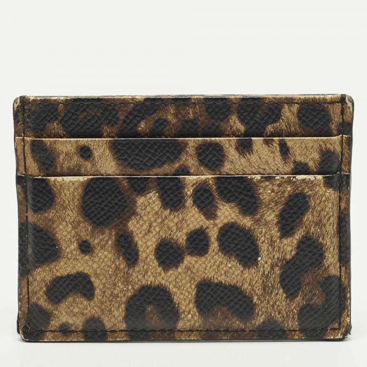 Pre Owned Dolce & Gabbana Brown/Black Leopard Print Coated Canvas Card Holder