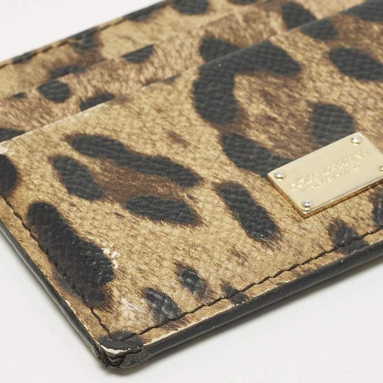 Pre Owned Dolce & Gabbana Brown/Black Leopard Print Coated Canvas Card Holder