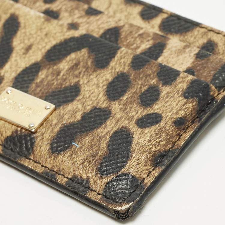 Pre Owned Dolce & Gabbana Brown/Black Leopard Print Coated Canvas Card Holder