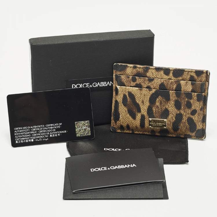 Pre Owned Dolce & Gabbana Brown/Black Leopard Print Coated Canvas Card Holder