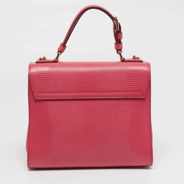Pre Owned Dolce & Gabbana Miss Monica Medium Pink Lizard Embossed Leather Top Handle Bag