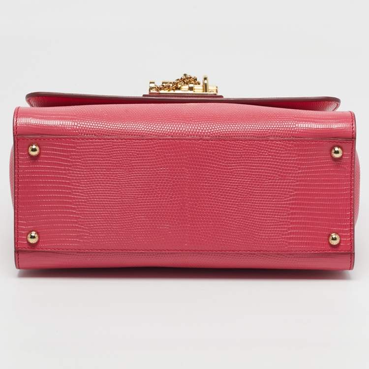 Pre Owned Dolce & Gabbana Miss Monica Medium Pink Lizard Embossed Leather Top Handle Bag