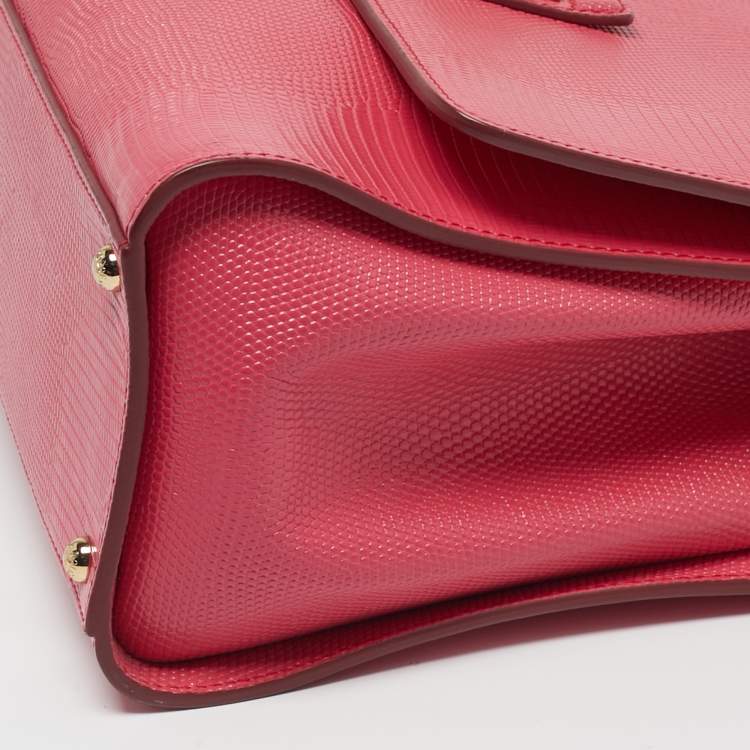 Pre Owned Dolce & Gabbana Miss Monica Medium Pink Lizard Embossed Leather Top Handle Bag