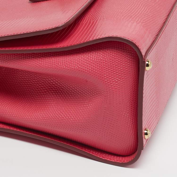 Pre Owned Dolce & Gabbana Miss Monica Medium Pink Lizard Embossed Leather Top Handle Bag