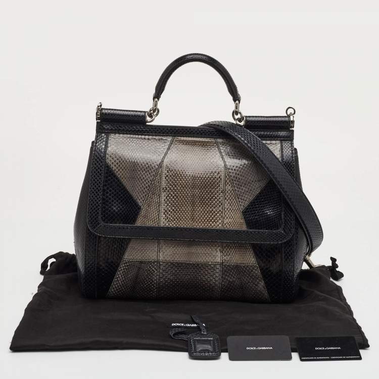 Pre Owned Dolce & Gabbana Miss Sicily Large Multicolor Colorblock Snakeskin Top Handle Bag