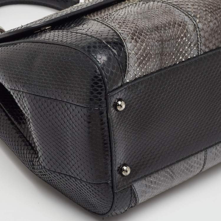 Pre Owned Dolce & Gabbana Miss Sicily Large Multicolor Colorblock Snakeskin Top Handle Bag