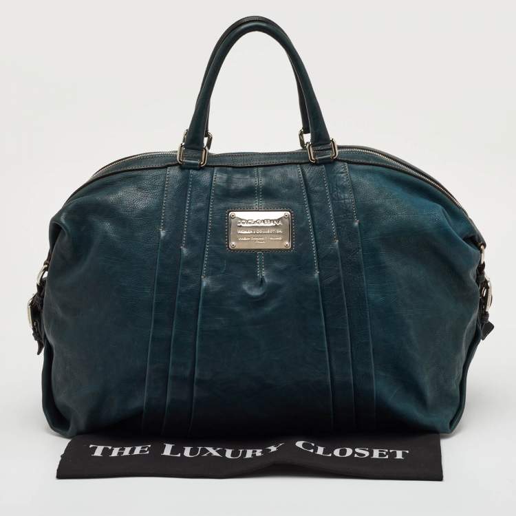 Pre Owned Dolce & Gabbana Miss Urbanette Dark Teal Green Leather Zip Satchel