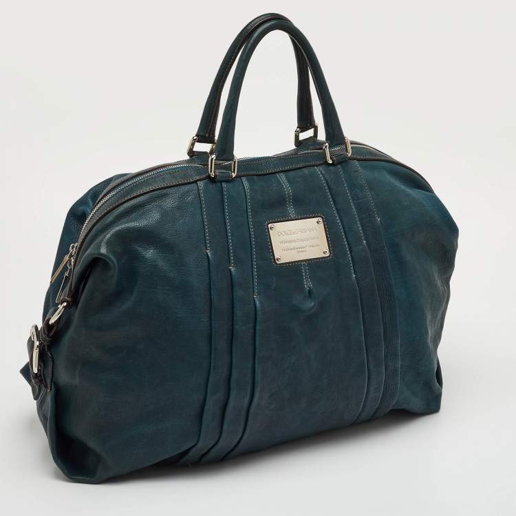 Pre Owned Dolce & Gabbana Miss Urbanette Dark Teal Green Leather Zip Satchel