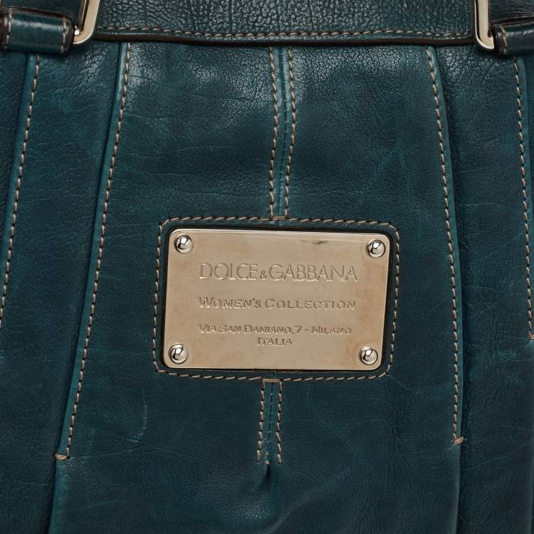 Pre Owned Dolce & Gabbana Miss Urbanette Dark Teal Green Leather Zip Satchel