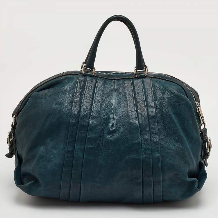 Pre Owned Dolce & Gabbana Miss Urbanette Dark Teal Green Leather Zip Satchel