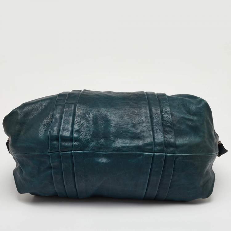 Pre Owned Dolce & Gabbana Miss Urbanette Dark Teal Green Leather Zip Satchel