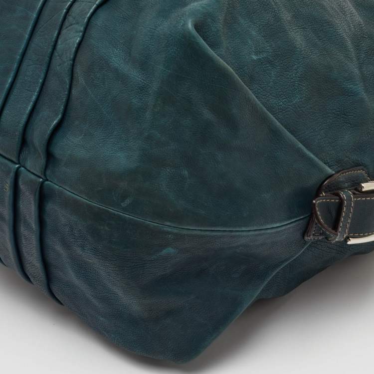 Pre Owned Dolce & Gabbana Miss Urbanette Dark Teal Green Leather Zip Satchel