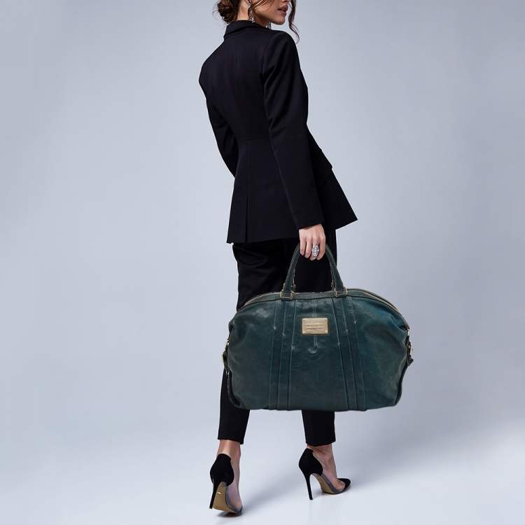 Pre Owned Dolce & Gabbana Miss Urbanette Dark Teal Green Leather Zip Satchel