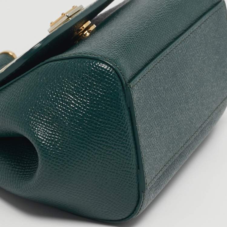 Pre Owned Dolce & Gabbana Miss Sicily Micro Two Tone Green Leather and Croc Top Handle Bag