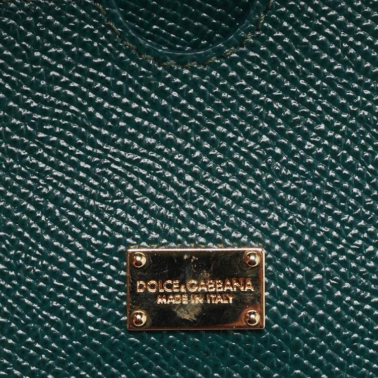 Pre Owned Dolce & Gabbana Miss Sicily Micro Two Tone Green Leather and Croc Top Handle Bag