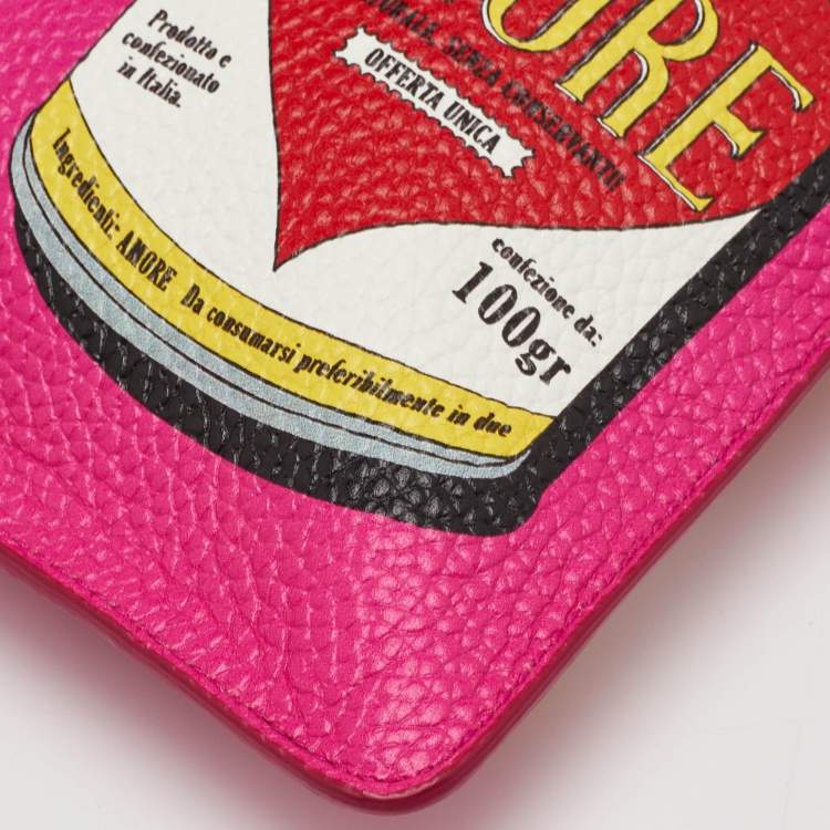 Pre Owned Dolce & Gabbana Amore Soup Can Print Pink Leather Zip Crossbody Bag