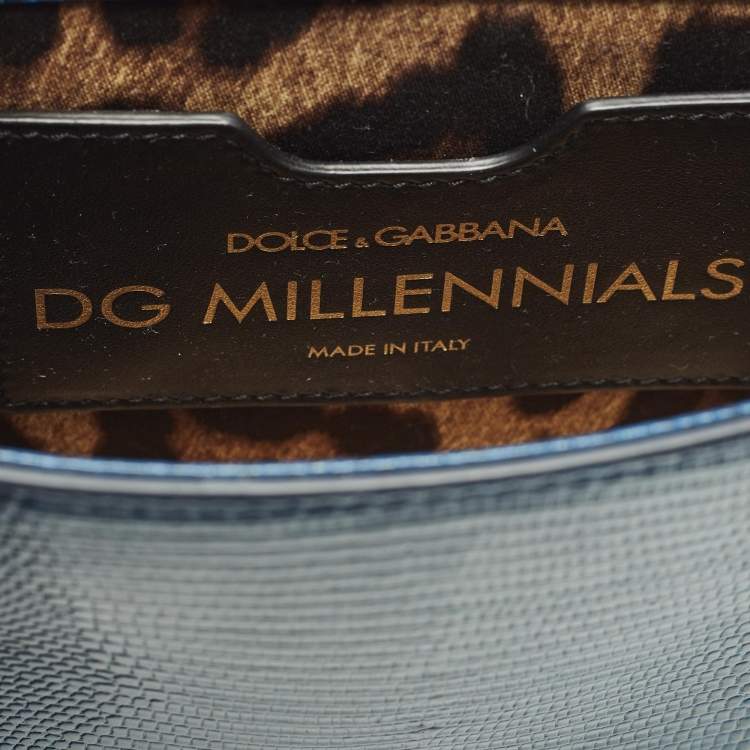 Pre Owned Dolce & Gabbana DG Millennials Crystals Mini Blue Lizard Embossed Leather Bag
