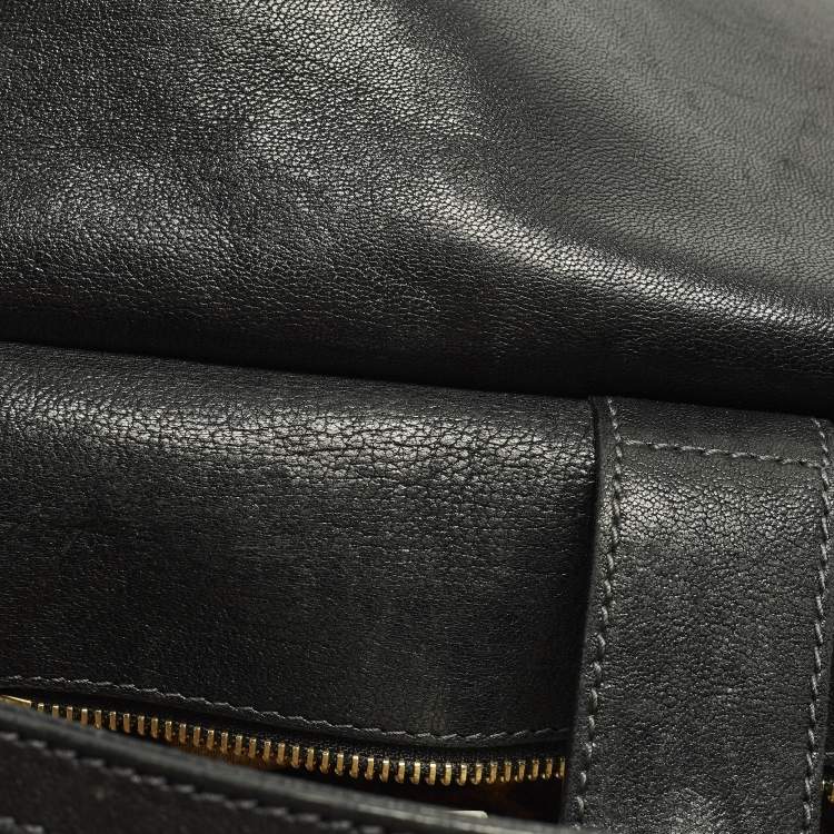 Pre Owned Dolce & Gabbana  Miss Sicily Large Black/Brown Eel Leather and Mink Fur Top Handle Bag