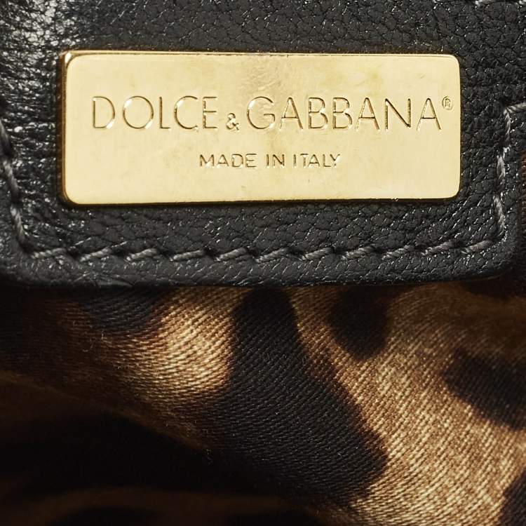 Pre Owned Dolce & Gabbana  Miss Sicily Large Black/Brown Eel Leather and Mink Fur Top Handle Bag