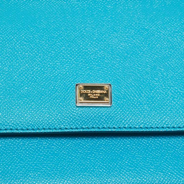 Pre Owned Dolce & Gabbana Miss Sicily Small Turquoise Blue Leather Top Handle Bag
