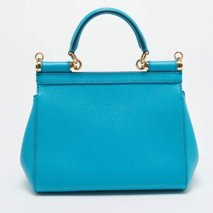 Pre Owned Dolce & Gabbana Miss Sicily Small Turquoise Blue Leather Top Handle Bag
