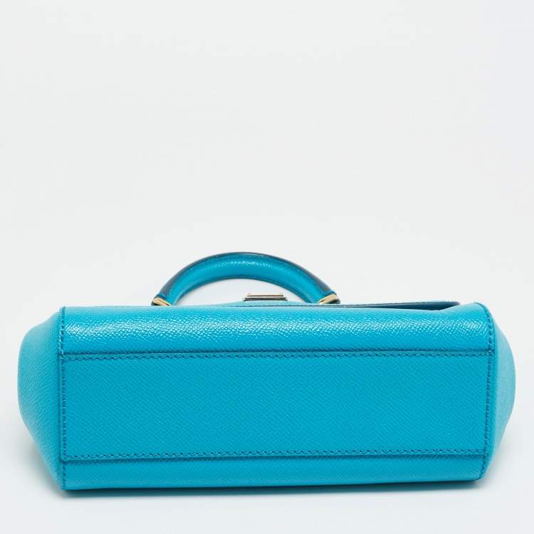 Pre Owned Dolce & Gabbana Miss Sicily Small Turquoise Blue Leather Top Handle Bag