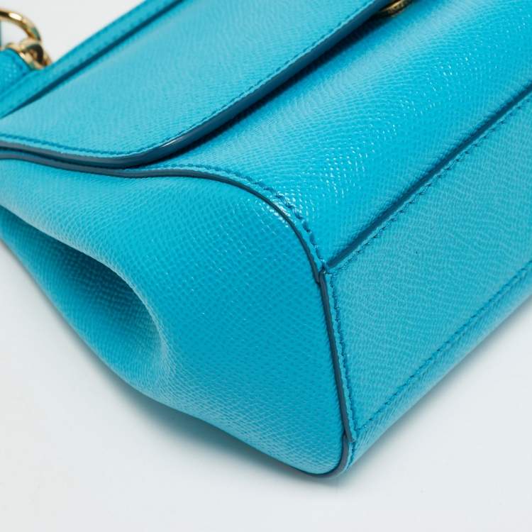 Pre Owned Dolce & Gabbana Miss Sicily Small Turquoise Blue Leather Top Handle Bag