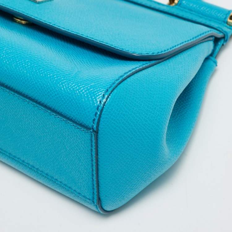 Pre Owned Dolce & Gabbana Miss Sicily Small Turquoise Blue Leather Top Handle Bag