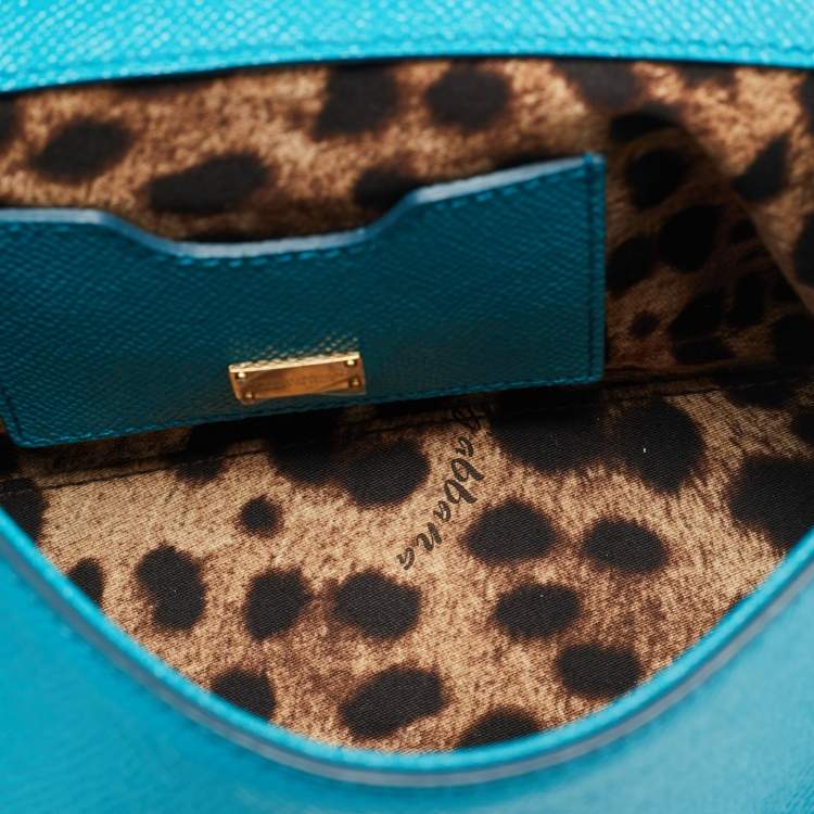 Pre Owned Dolce & Gabbana Miss Sicily Small Turquoise Blue Leather Top Handle Bag
