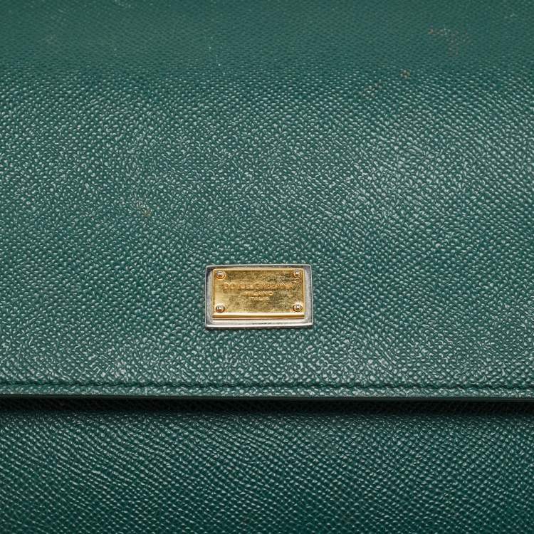Pre Owned Dolce & Gabbana Miss Sicily Medium Green Leather Top Handle Bag