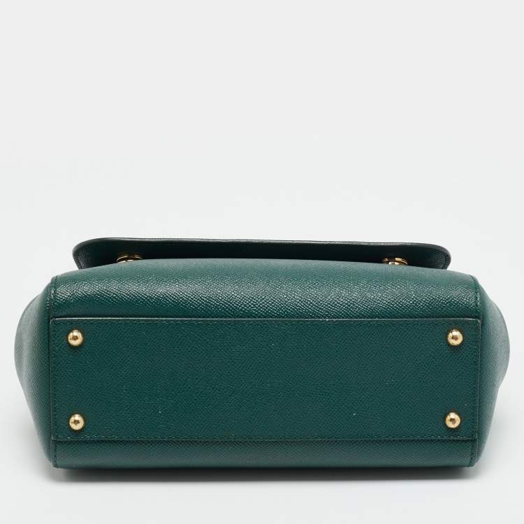 Pre Owned Dolce & Gabbana Miss Sicily Medium Green Leather Top Handle Bag