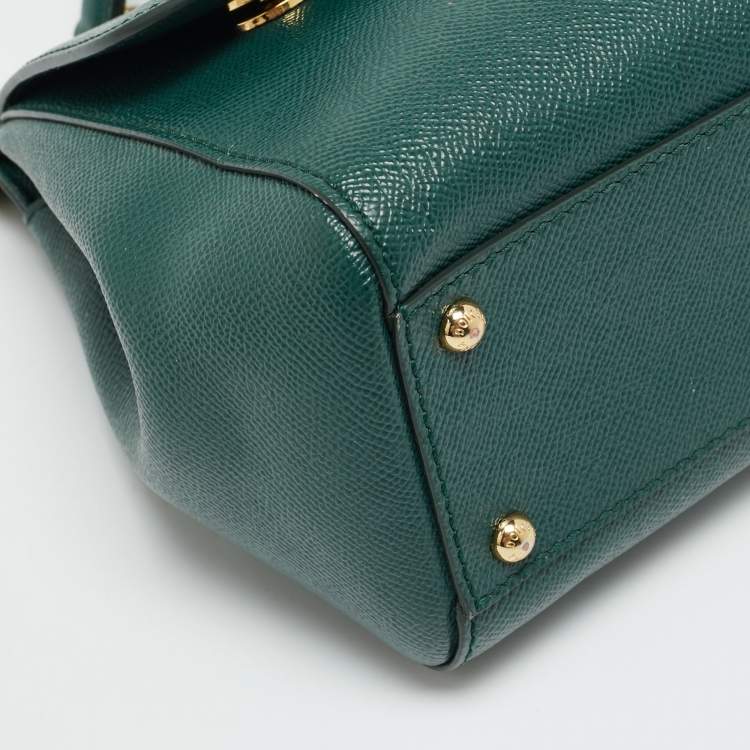 Pre Owned Dolce & Gabbana Miss Sicily Medium Green Leather Top Handle Bag