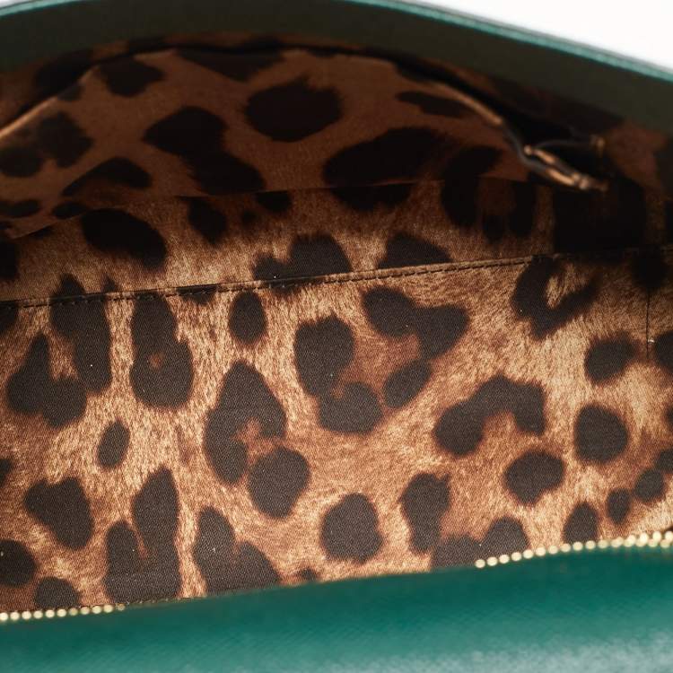 Pre Owned Dolce & Gabbana Miss Sicily Medium Green Leather Top Handle Bag