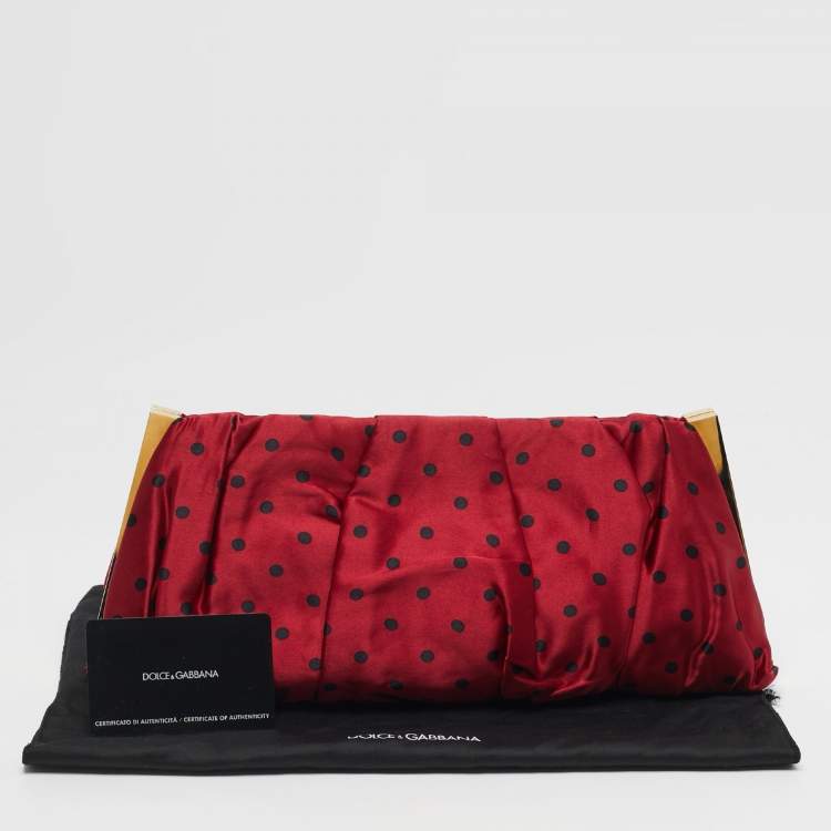 Pre Owned Dolce & Gabbana Red/Black Polka Dot Satin Frame Clutch