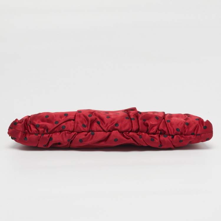 Pre Owned Dolce & Gabbana Red/Black Polka Dot Satin Frame Clutch