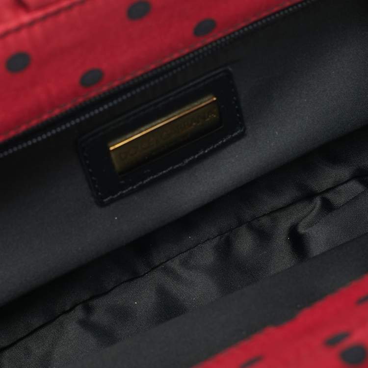Pre Owned Dolce & Gabbana Red/Black Polka Dot Satin Frame Clutch