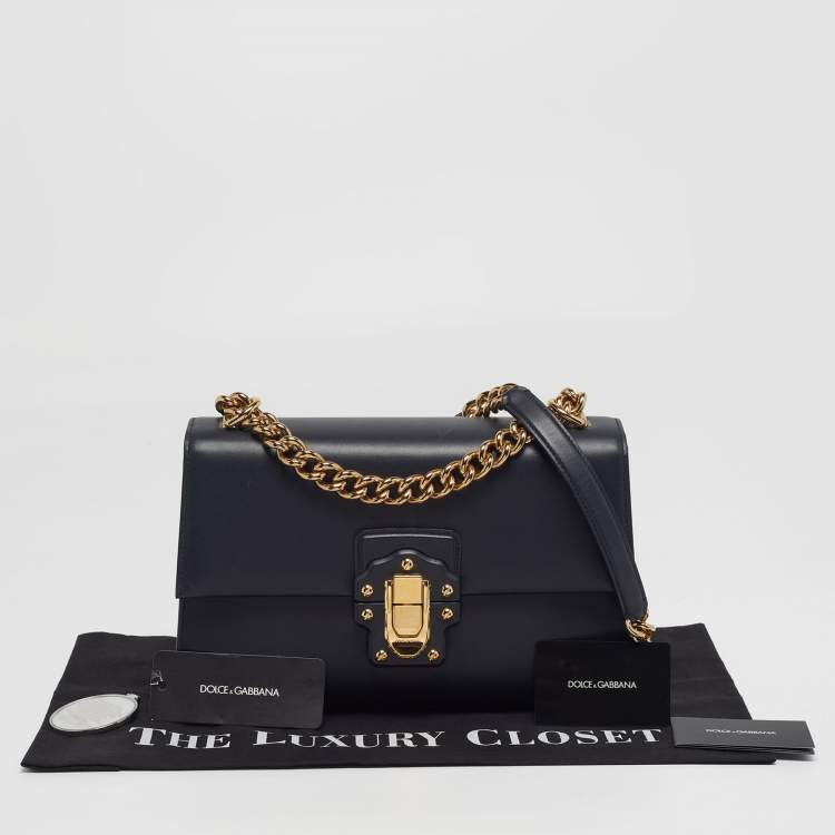 Pre Owned Dolce & Gabbana Lucia Large Navy Blue Leather Shoulder Bag