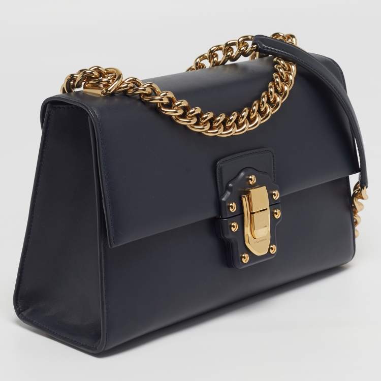 Pre Owned Dolce & Gabbana Lucia Large Navy Blue Leather Shoulder Bag