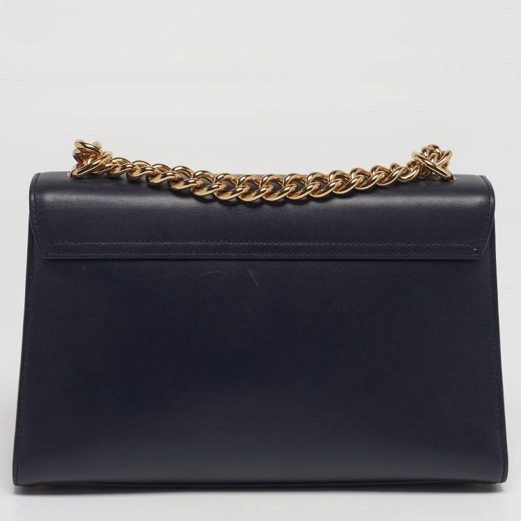 Pre Owned Dolce & Gabbana Lucia Large Navy Blue Leather Shoulder Bag