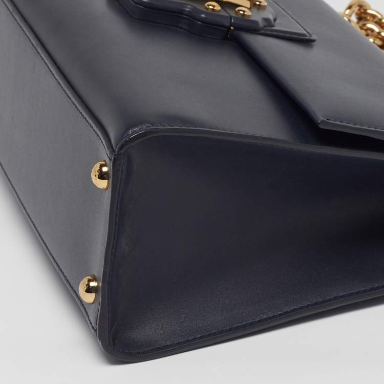 Pre Owned Dolce & Gabbana Lucia Large Navy Blue Leather Shoulder Bag
