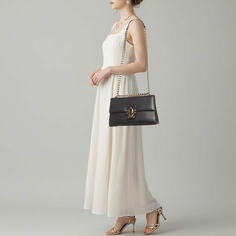 Pre Owned Dolce & Gabbana Lucia Large Navy Blue Leather Shoulder Bag